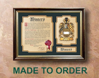 20&quot;х15&quot;Family Surname & Coat of Arms History,designed as an original heraldic composition and 3D seal. Print. Decorative frame. Family Crest