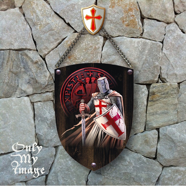 Coat of Arms Templar. Wooden shield with old real nails. image 4