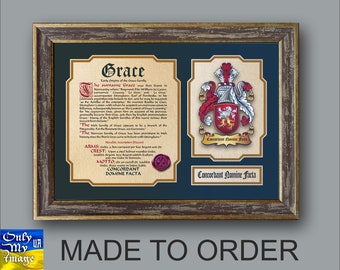 20"х15" Family Surname & Coat of Arms History, designed as an original heraldic composition and 3D seal. Print. Decorative frame.