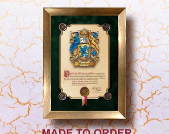 15&quot;х20&quot; Five wax seals.Family Surname&Coat of Arms History,designed as an original heraldic composition and five 3D seal.Print.Family Crest