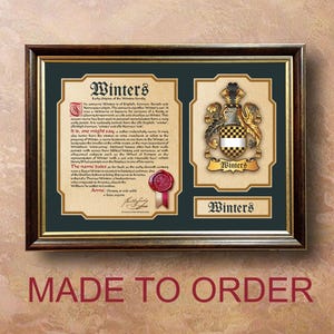 20&quot;х15&quot;Family Surname & Coat of Arms History,designed as an original heraldic composition and 3D seal. Print. Decorative frame. Family Crest