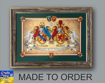 20&quot;х15&quot; Wedding double Coat of Arms with 3D Shields and Real Wax Seal.Family heirloom. Ukrainian shop