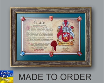 20&quot;х15&quot; Coat of Arms & Family Name History with 3D Shields and Real Wax Seal.Family heirloom. Ukrainian shop