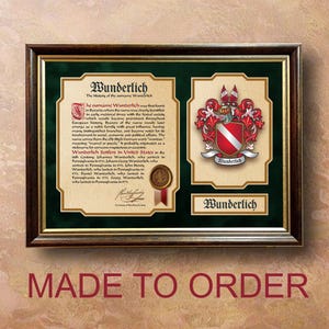 20&quot;х15&quot;Family Crest.Family Surname & Coat of Arms History,designed as an original heraldic composition and 3D seal. Print. Decorative frame