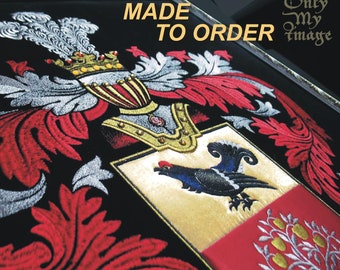 Estimated Cost: Embroidery Heraldry Design + First Copy.Embroidered Coat of Arms on a dark velvet using our own technique. Ukrainian shop