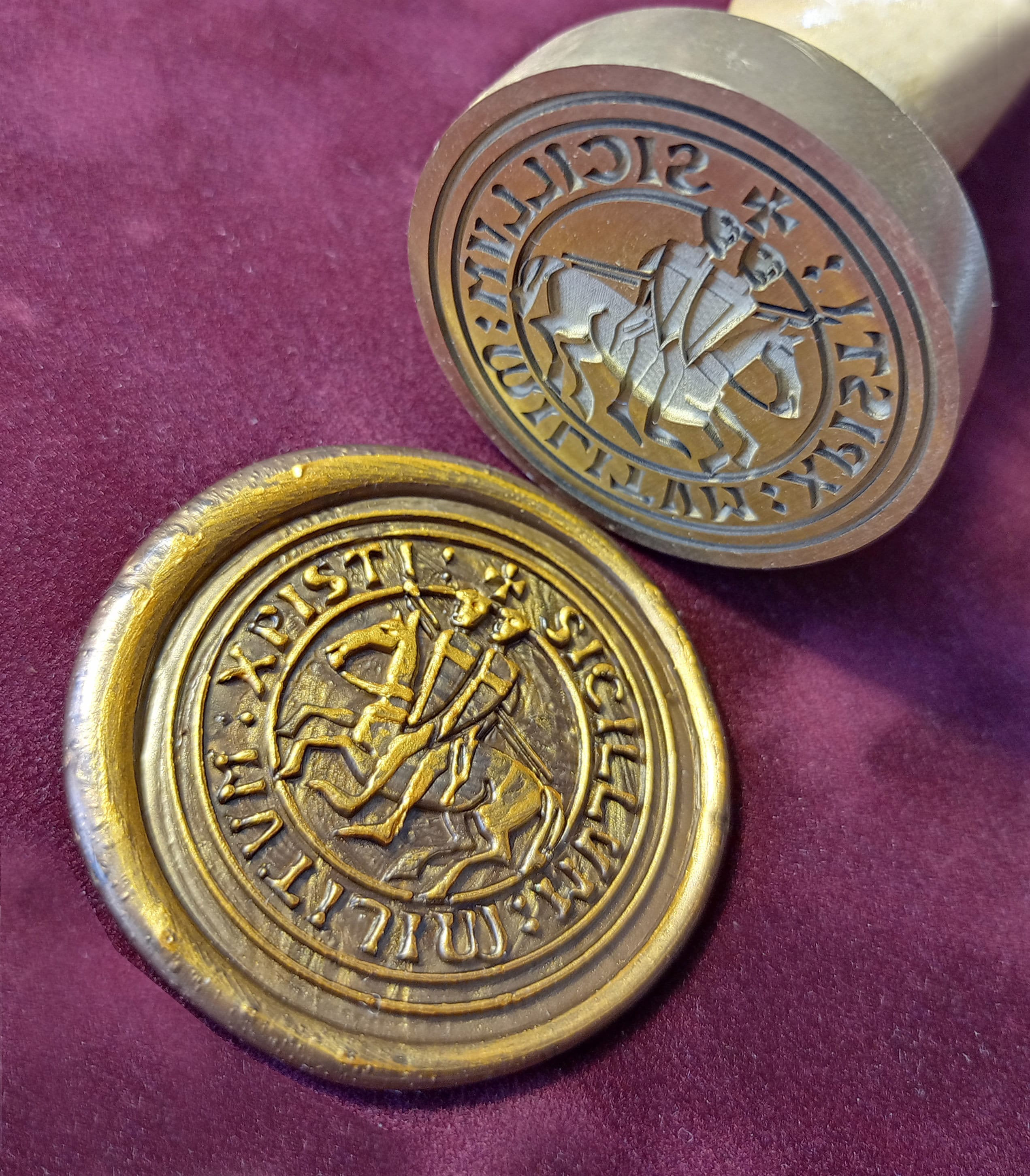 Gold Embroidered Motto With Great Seal of the Templars Double Side in a ...