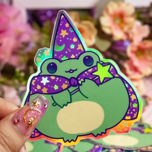 Frog Wizard Sticker Vinyl Holographic - Etsy
