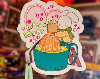 Matcha Lover Sticker — Matcha Sticker, Heart Sticker, Rabbit Lover, Green Sticker, Cute Bunny Sticker