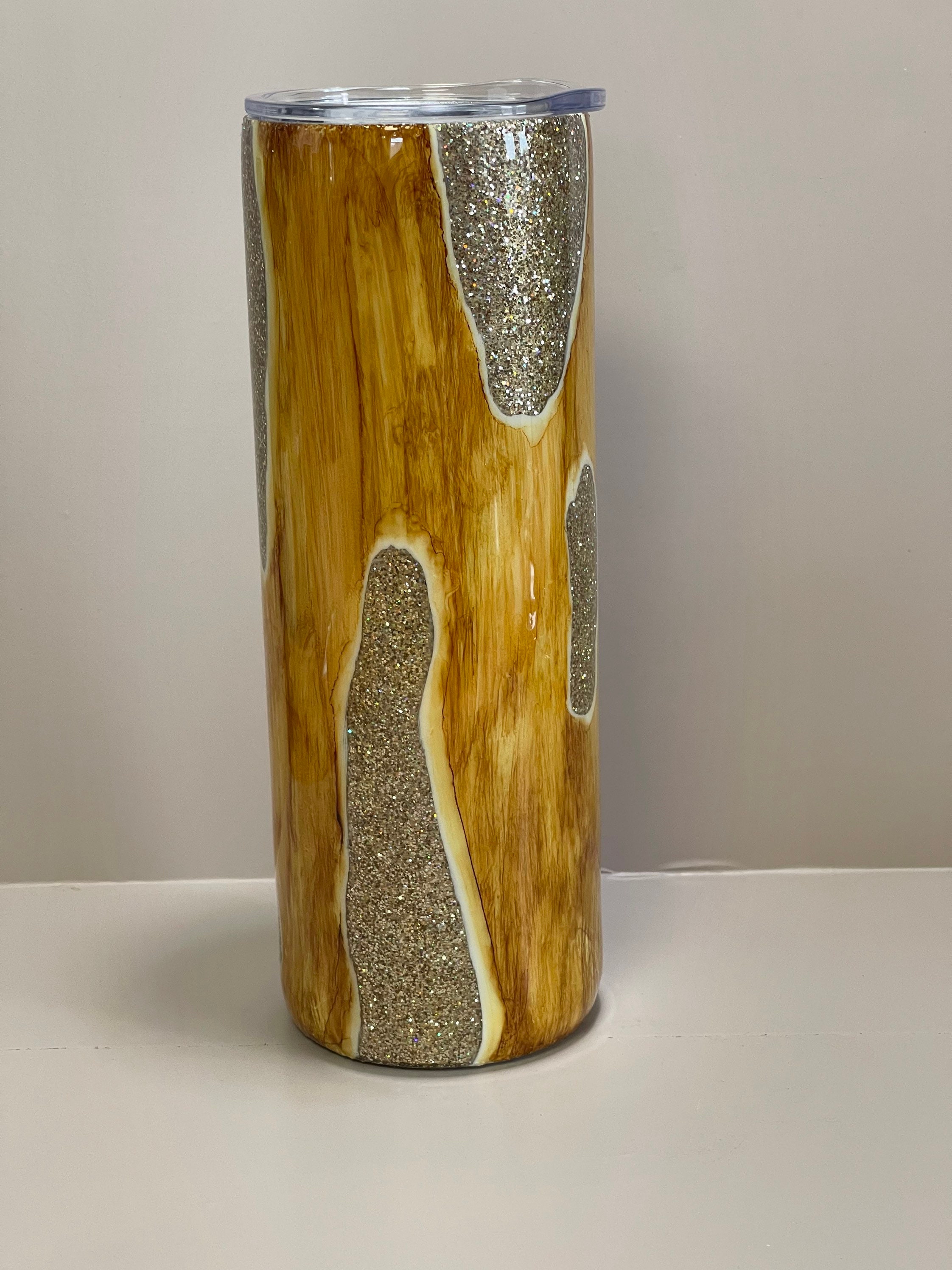 Wood Grain Glitter Geode Tumbler Etsy