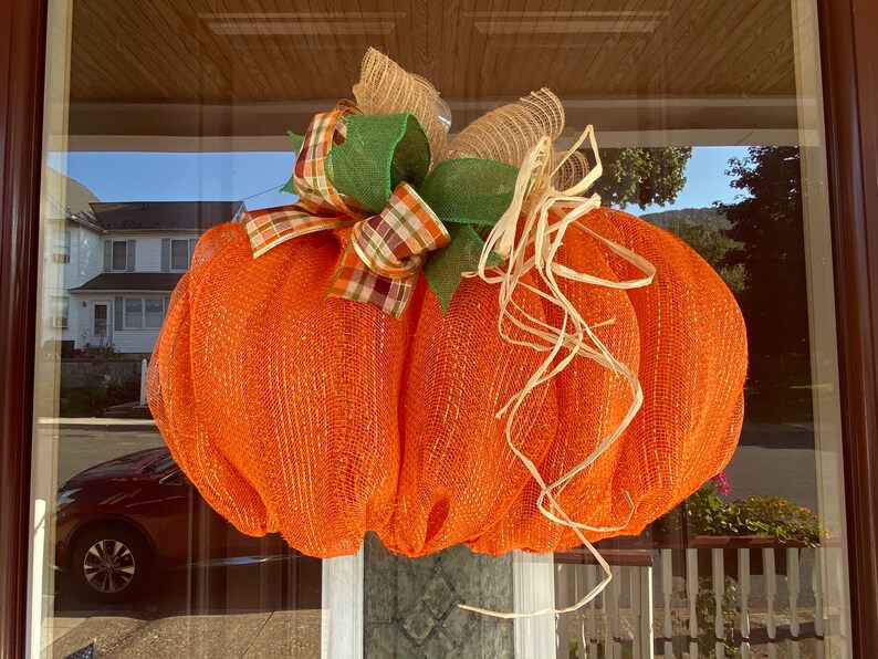Pumpkin  deco mesh wreath orange Fall Harvest Thanksgiving image 1