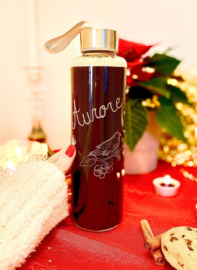 Hand-engraved borosilicate glass bottle