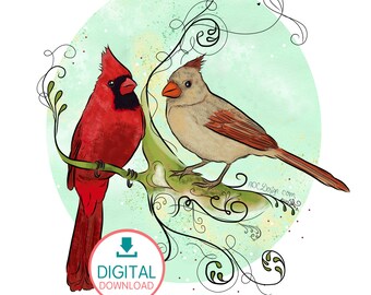 Personalized. Cardinals. Love Birds. Wallpaper for your Tablet or Mobile Device. Digital Print Wall Art.
