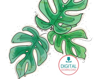 Monstera Fern. Digital Print. Wall Art. 2 files. Plant lover. Digital download. JW Pioneers. JW Precursores. JW Inspirational. jw friends.