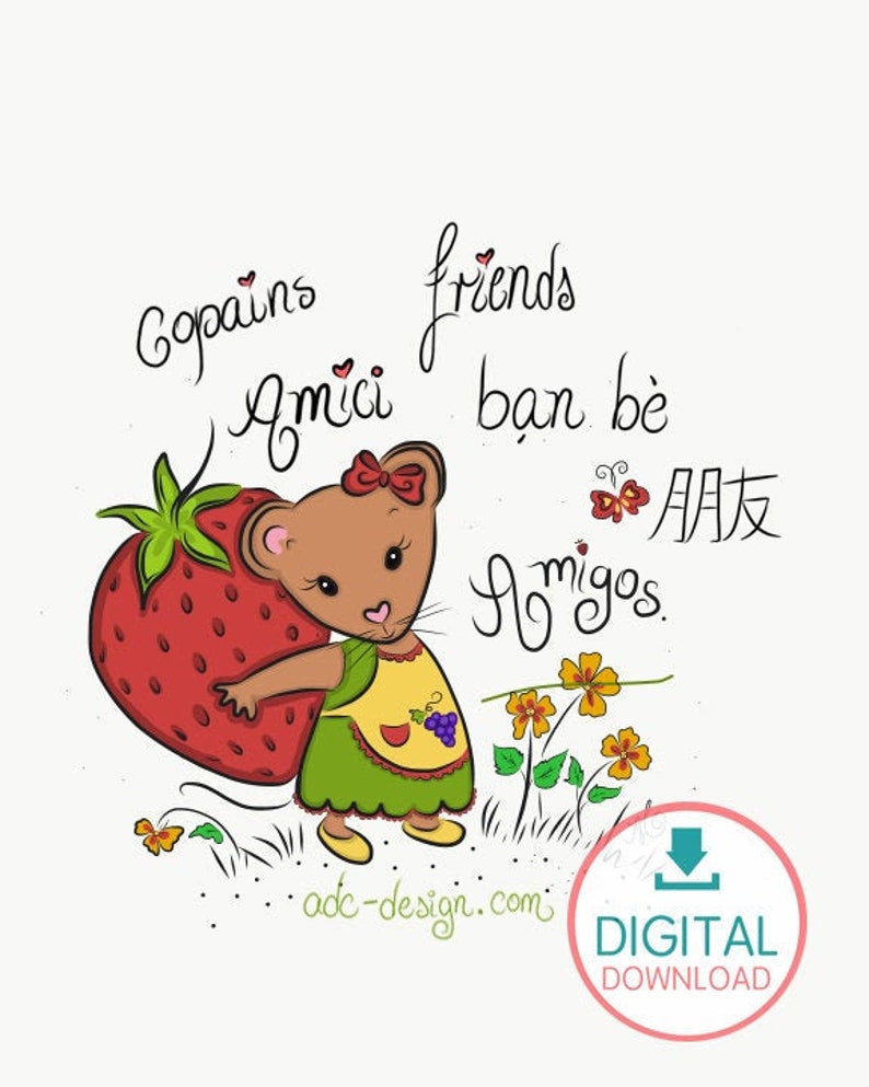 Friends. Mouse. Strawberry. Digital Print. Mobile Wallpaper. image 1