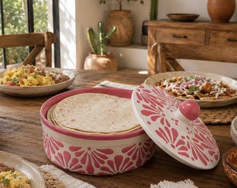 Talavera Tortilla Warmer | Pink & White