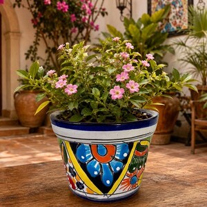 Handcrafted Talavera Style SMALL Pot Hand Painted Clay Planter: Colorful Mexican Pottery