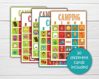 Camping Bingo Printable Game, Kids Party Game, Printable BINGO Game - INSTANT DOWNLOAD