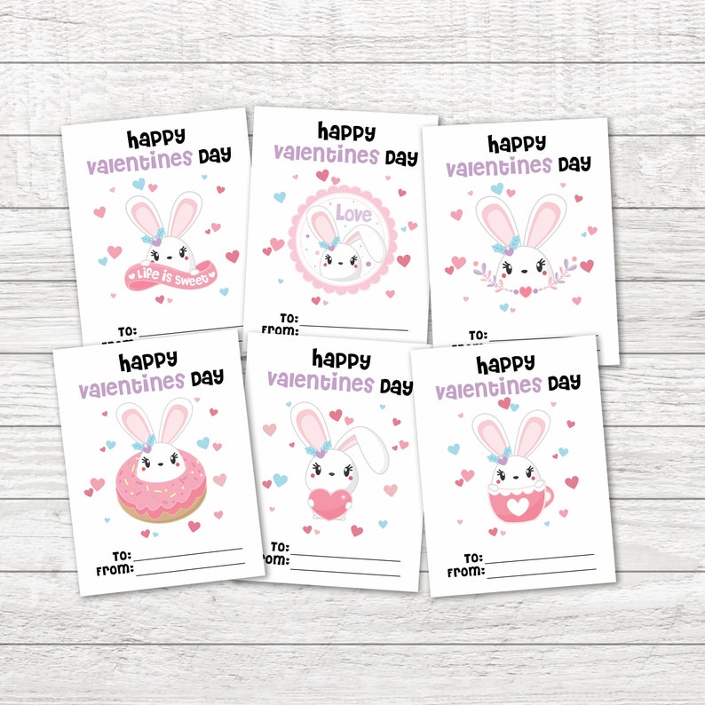 Printable Bunny Valentines, Classroom Valentines Day Cards for Kids ...