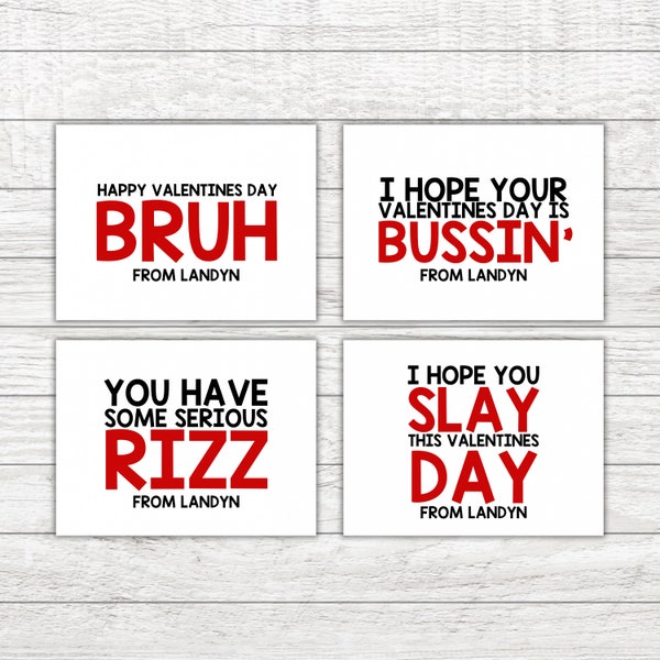 EDITABLE Funny Slang Kids Valentines, Simple Valentine’s Day Cards for Kids, Teen Preteen, Boy Girl Tags, Middle School, Instant download