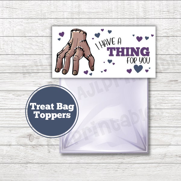 PRINTABLE Thing Valentine Treat Bag Topper/Tag, Wednesday Addams, Valentines Day Cards, Valentines Day Treat Tags