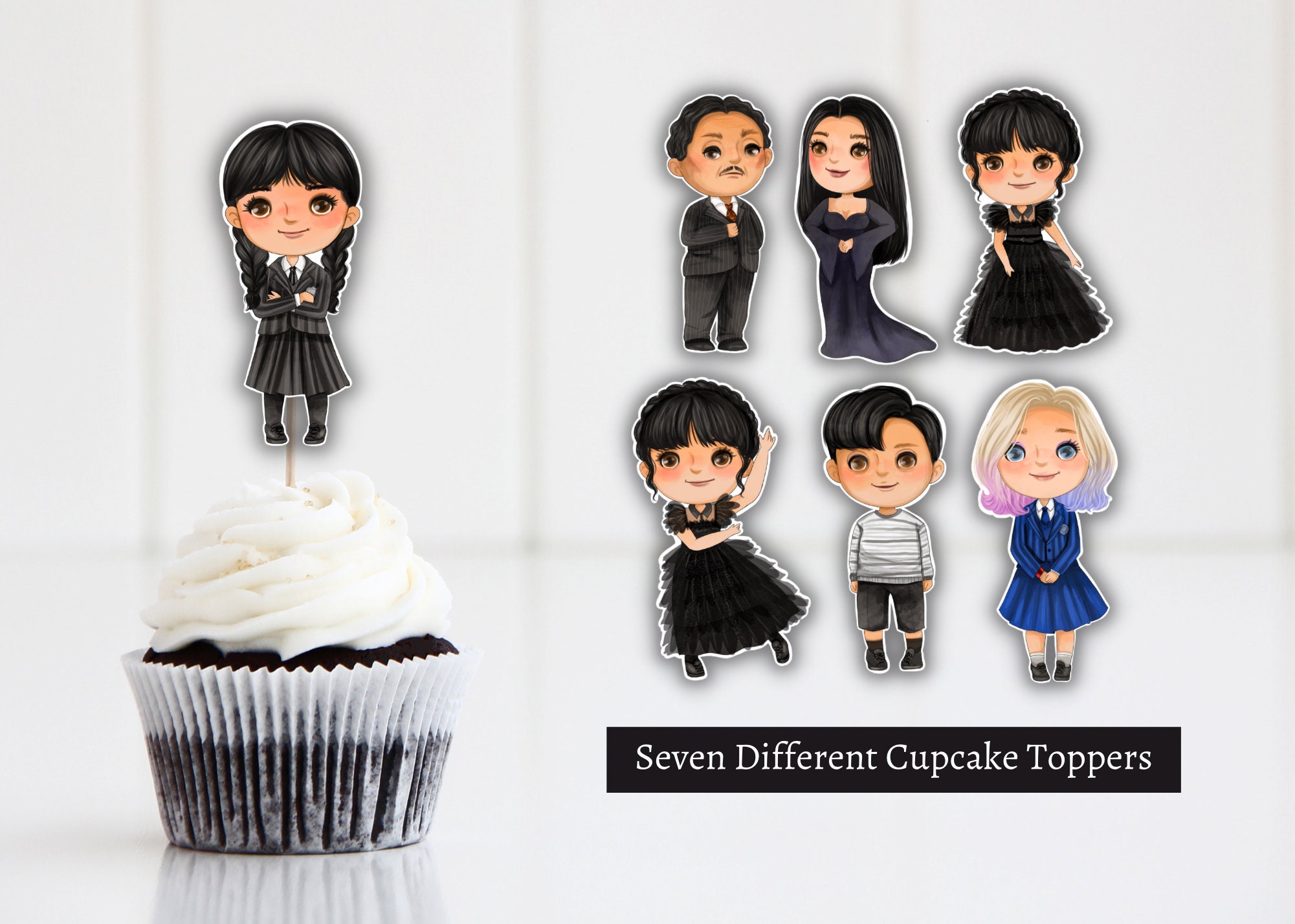 Wednesday Cupcake Toppers, the Addams Family Cake Toppers, Party