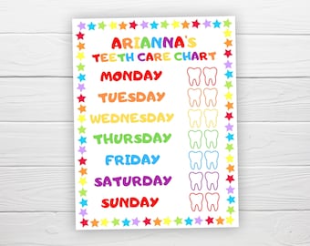 PERSONALIZED Rainbow Tooth brushing chart - Printable - INSTANT DOWNLOAD