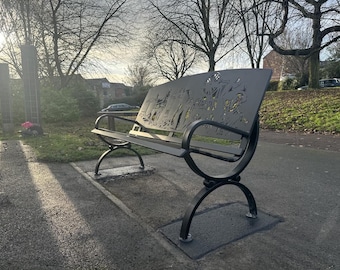 Bespoke Mining Memorial Bench, UK Made Metal and Stone Garden Seating