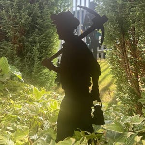 12&quot; inches Tall Metal Miner Memorial with Stake, Coal Miner, Coal Miner Man, Coal Miner Memorial COAL MINER Statue ornament Gift Memorial