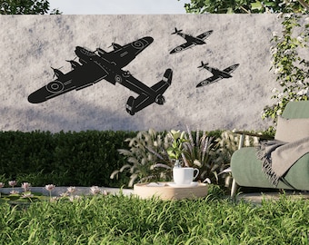 Battle of Britain WW2 Air Force Gift Lancaster Bomber, Spitfire & Hurricane Air Plane Garden Wall Decoration, WW2 Metal Plane
