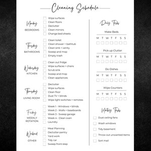 Cleaning Checklist l Cleaning Schedule l Cleaning Printable l Weekly Cleaning l Cleaning l Daily Checklist l Cleaning To Do List (Pre-Filled