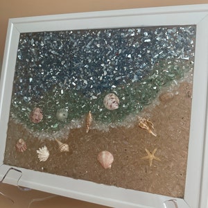 8 x 10 Resin Crushed Glass and Sand Beach Scene Framed Art