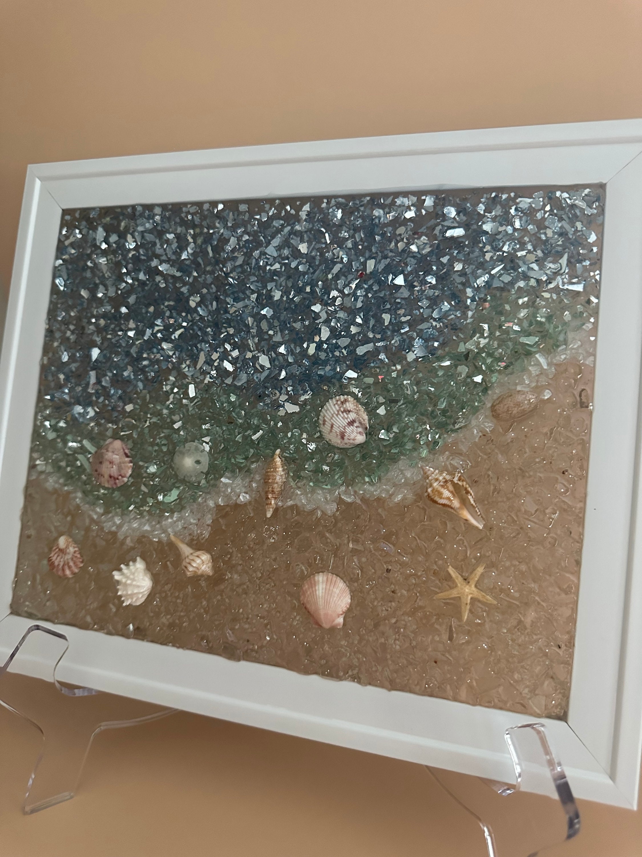 My first sea glass, crushed glass, and resin combo. I personally see it in  a nursery. What do you think? : r/resin