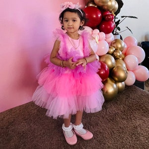 Pink Tutu Baby Girl Dress: V-Neck Rainbow Wedding Party Dress