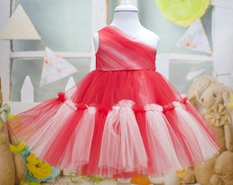 Red White Baby Girl Tutu Dress Romper Dress Toddler Dress Birthday Dress Baby Girl Tulle Dress Baby Wedding Dress Red Baby Dress