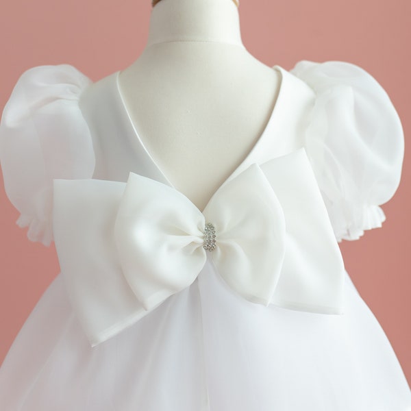 Flower Girl Wedding Dress, White Organza dress, Birthday outfit, Communion dress, Princess dress, Toddler party dress, Fancy Veil & Purse