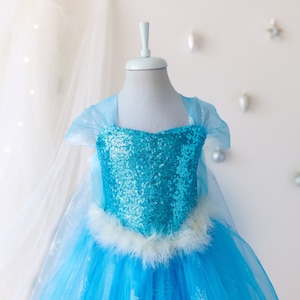 Girls Princess Elsa Costume Dress For Elsa Cosplay, Girls Elsa Birthday Party and Elsa Girls Fancy Dress up, Princess Flower Elsa Dress
