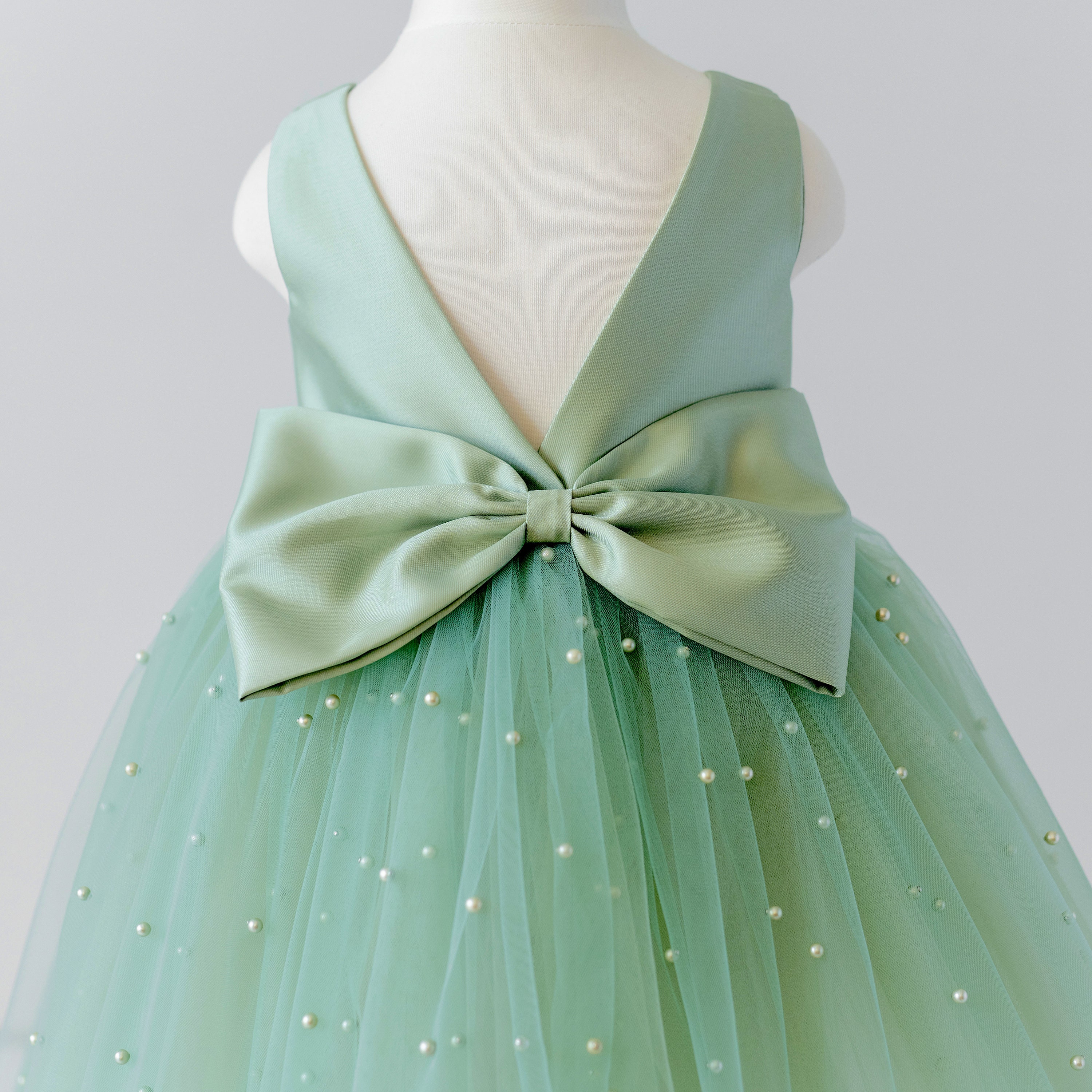 sage green infant dress Sage Green Leaf Printed Peter Pan Collar Tiered Long Sleeve Dress — Cotton Girls Dress
