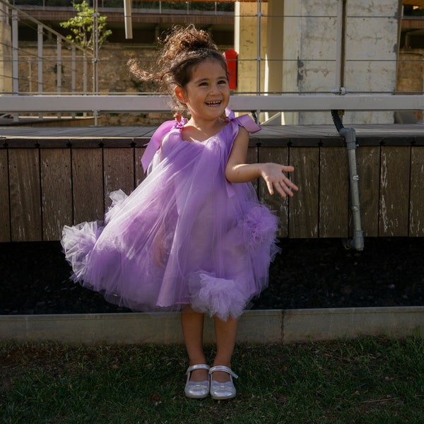 Robe violette en tulle pour bébé, robe pour tout-petit du premier anniversaire, fille de tenue de gâteau Smash, robe de princesse de fille de fleur, bal pour tout-petits