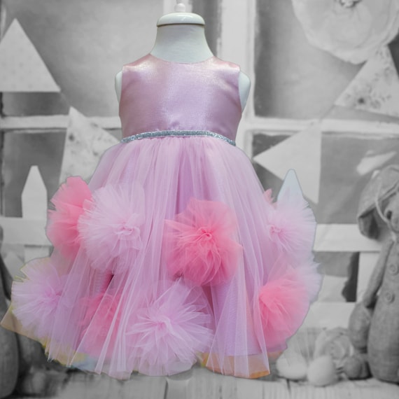 open lace back dress Bright Pom Pom Dress with Tassel Tie