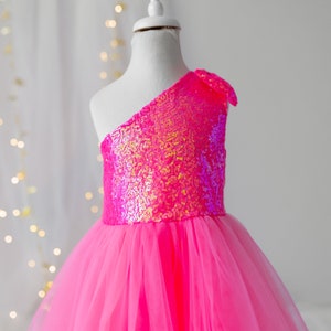 Personalized Pink Sequin Dress for Girls - One Shoulder Tulle Skirt  - A Precious Gift from Aunt for a Baby Girl-Christmas gift - Birthday