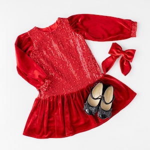 Red Sequin Velvet Christmas Dress: Baby Party Tulle Dress