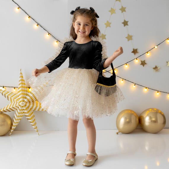 Personalized Gold Tulle Baby Velvet Dress with Custom Bag: Festive Holiday Party Outfit Personalized Gold Tulle Baby Velvet Dress with Custom Bag: Festive Holiday Party Outfit