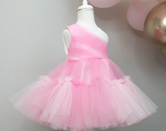 Vestido tutú rosa de tul para bebé niña: Vestido de fiesta de princesa hecho a mano