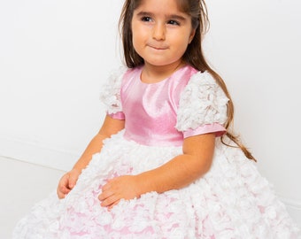 Princesse Enfant Fleur Rose Tulle Robe Premier Anniversaire Enfant Robe Fleur Fille Princesse Robe Enfant Bal Princesse Costume pour Les Filles