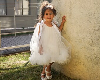 Weißes Pompom Baby Tüll Kleid, Erster Geburtstag Kleid, Cake Smash Outfit Mädchen, Blumenmädchen Prinzessin Kleid, Fotoshooting Outfit, weißes Tütü