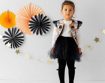 Ensemble gilet et jupe Tutu en forme de chat, Tutu personnalisé, cadeau pour enfants, jupe Tutu noire, cadeau d'anniversaire pour filles, tenue tutu de fête