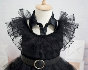 Vestito in tulle nero da Mercoledì Addams in stile gotico - Vestito per feste di Halloween e vacanze invernali