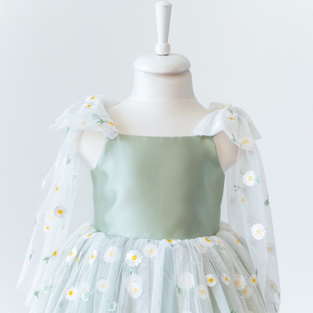 Bohemian Sage Flower Girl Dress, Rustic Tulle Wedding Dress, Will You ...