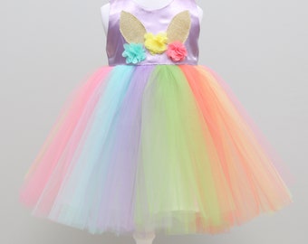 Robe colorée en tulle pour bébé avec des fleurs, robe tutu violette, robe en tulle arc-en-ciel, robe d’anniversaire pour bébé, robe de fée pour bébés filles