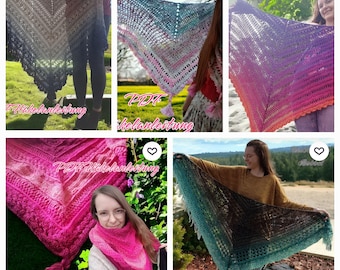 5 Tücher häkeln, 5 PDF Datein auf Deutsch